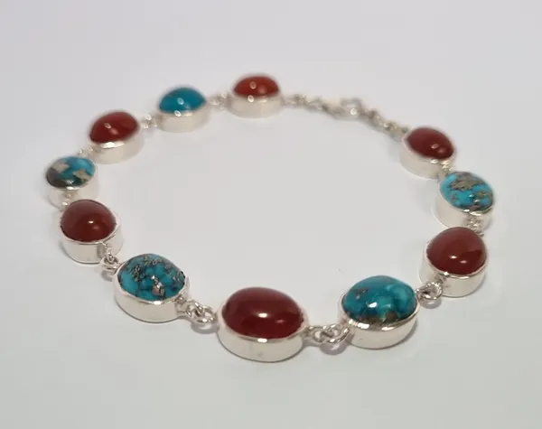 Multicolor_Agate_Turquoise_Sterling_Silver_Bracelet_For_Unisex