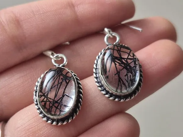 Black_And_Silver_Rutilated_Quartz_German_Silver_Boho_Earrings_For_Women