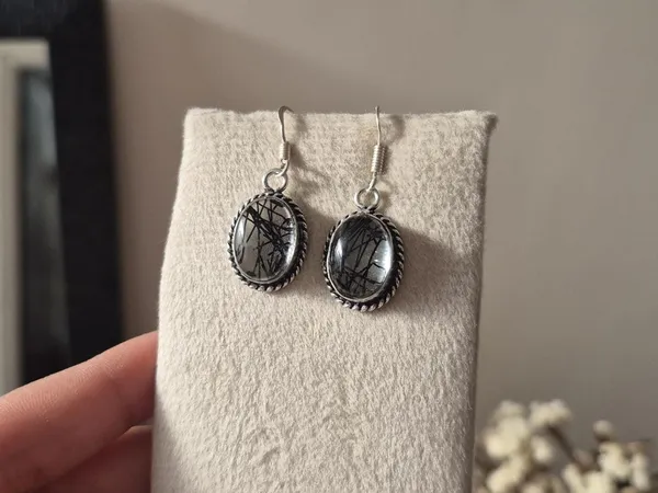 Black_And_Silver_Rutilated_Quartz_German_Silver_Boho_Earrings_For_Women