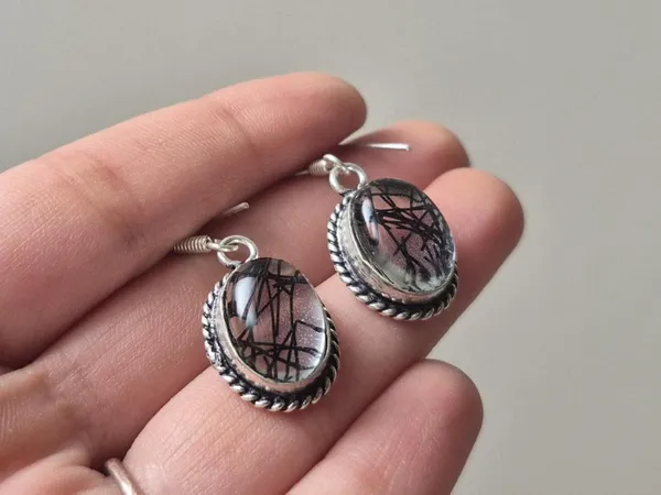 Black_And_Silver_Rutilated_Quartz_German_Silver_Boho_Earrings_For_Women