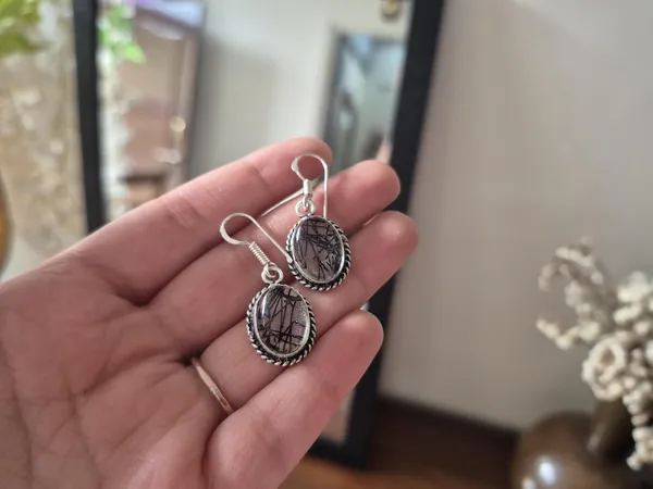 Black_And_Silver_Rutilated_Quartz_German_Silver_Boho_Earrings_For_Women