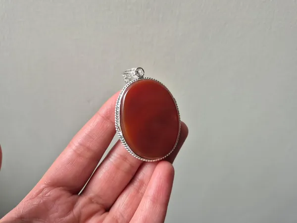 Maroon_Carnelian_German_Silver_Oval_Pendant_For_Men