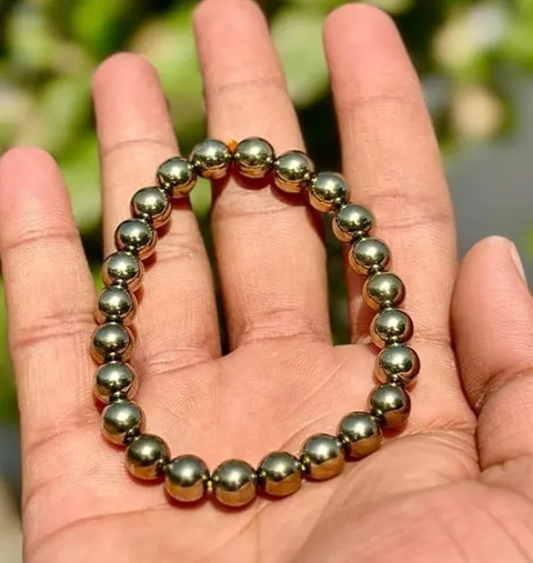 Gold_Pyrite_Beaded_Stretch_Bracelet_For_Men_And_Women