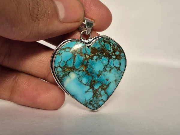 Sky_Blue_Turquoise_Stone_Heart_Shaped_Pendant_For_Men