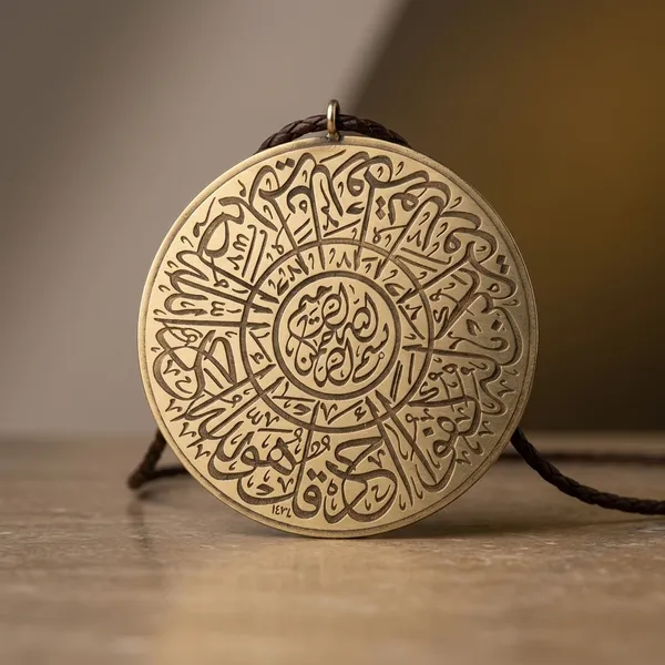 Gold_Brass_Round_Surah_Ikhlas_Calligraphy_Pendant_For_Men