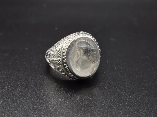 White_Crystal_Brass_Silver_Ali_Engraved_Islamic_Ring_For_Men