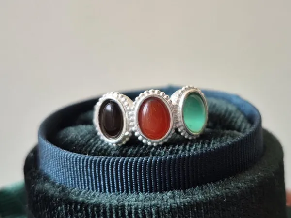 Multicolour_Agate_German_Silver_Tri-Stone_Handcrafted_Ring_For_Men