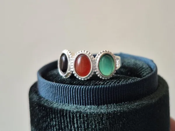 Multicolour_Agate_German_Silver_Tri-Stone_Handcrafted_Ring_For_Men