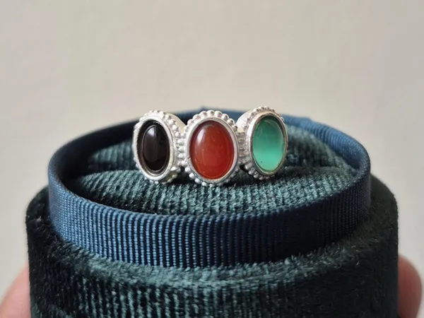 Multicolour_Agate_German_Silver_Tri-Stone_Handcrafted_Ring_For_Men