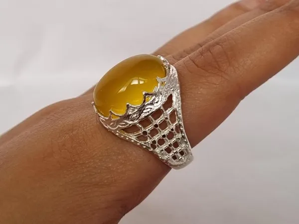Yellow_Agate_German_Silver-Plated_Handcrafted_Islamic_Ring_For_Men