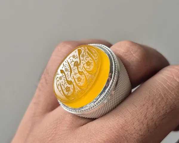 Yellow_Agate_Silver_Plated_Arabic_Calligraphy_Ring_For_Men