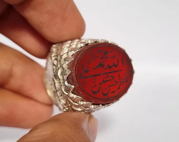 Red_Agate_White_Metal_Panjtan_Islamic_Aqeeq_Ring_For_Men
