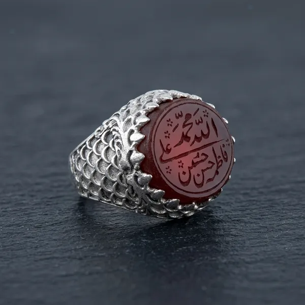 Red_Agate_White_Metal_Panjtan_Islamic_Aqeeq_Ring_For_Men