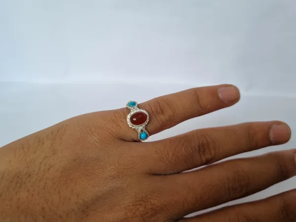 Multicolour_Agate_Turquoise_Silver_Plated_Yemeni_Aqeeq_Ring_For_Women