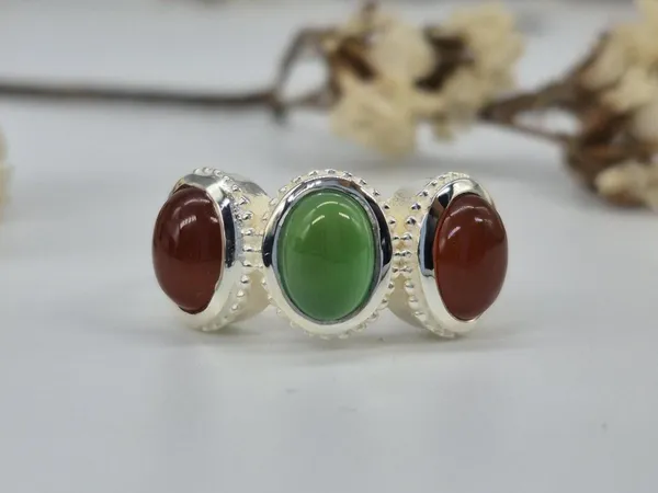 Multicolor_Agate_Onyx_German_Silver_Ring_For_Womens_,_Trio_Ring_