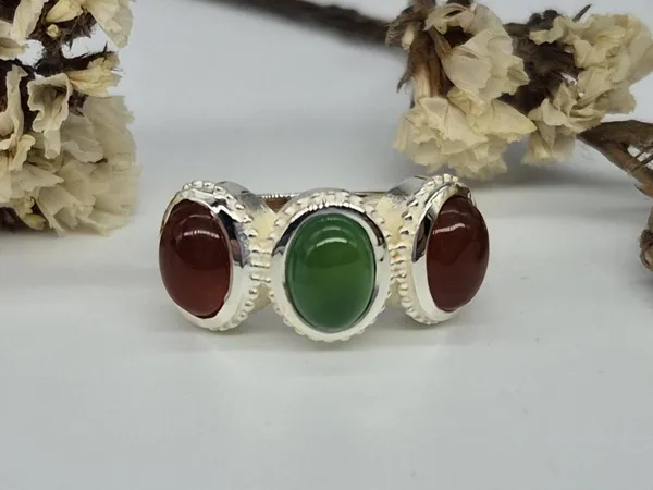Multicolor_Agate_Onyx_German_Silver_Ring_For_Womens_,_Trio_Ring_