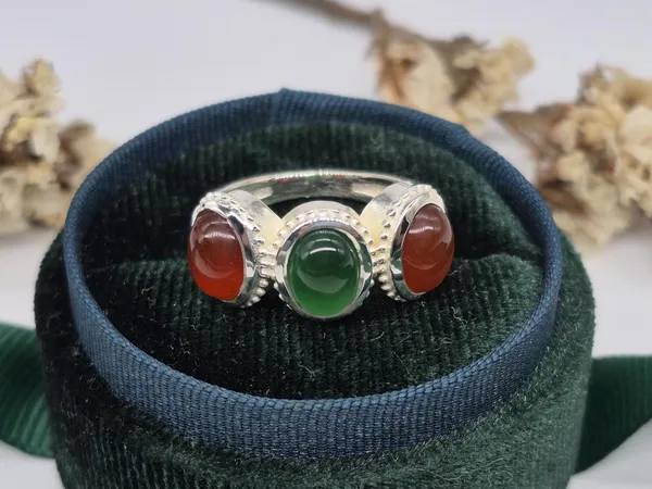 Multicolor_Agate_Onyx_German_Silver_Ring_For_Womens_,_Trio_Ring_