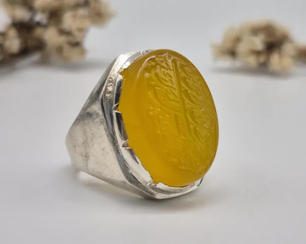 Yellow_Agate_German_Silver_Calligraphy_Ring_For_Men