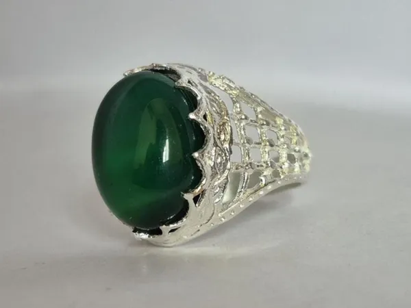 Green_Agate_Silver_Plated_Handmade_Aqeeq_Ring_For_Men