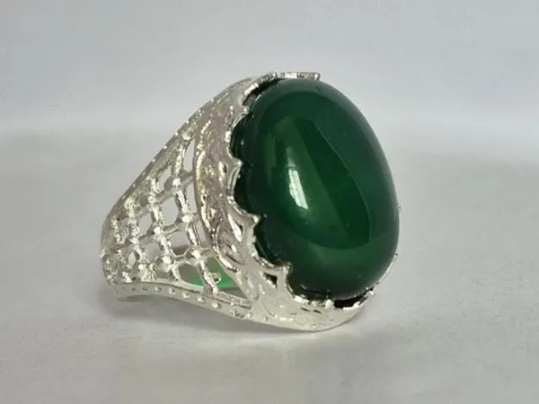 Green_Agate_Silver_Plated_Handmade_Aqeeq_Ring_For_Men