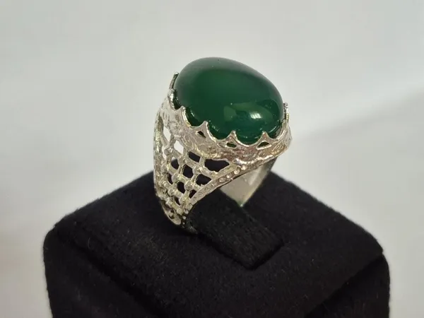 Green_Agate_Silver_Plated_Handmade_Aqeeq_Ring_For_Men