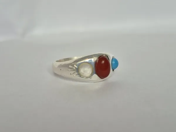 Multicolor_Agate_Turquoise_Crystal_White_Metal_Ring_For_Men