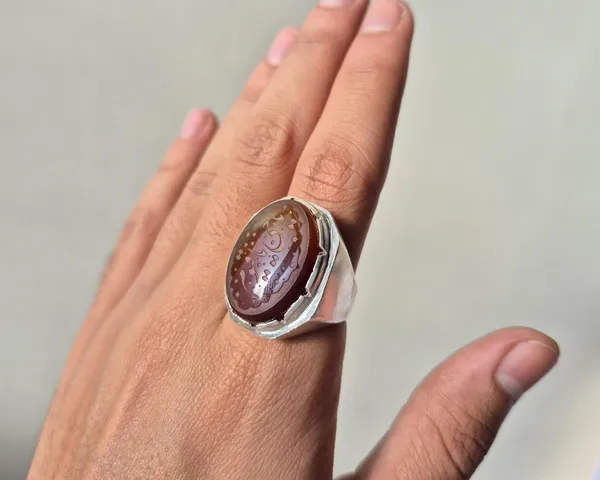 Maroon_Agate_German_Silver_Arabic_Calligraphy_Engraved_Ring_For_Men