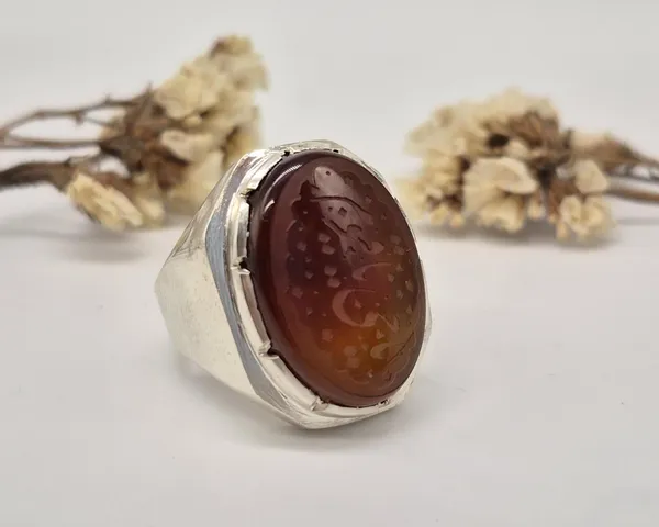 Maroon_Agate_German_Silver_Arabic_Calligraphy_Engraved_Ring_For_Men