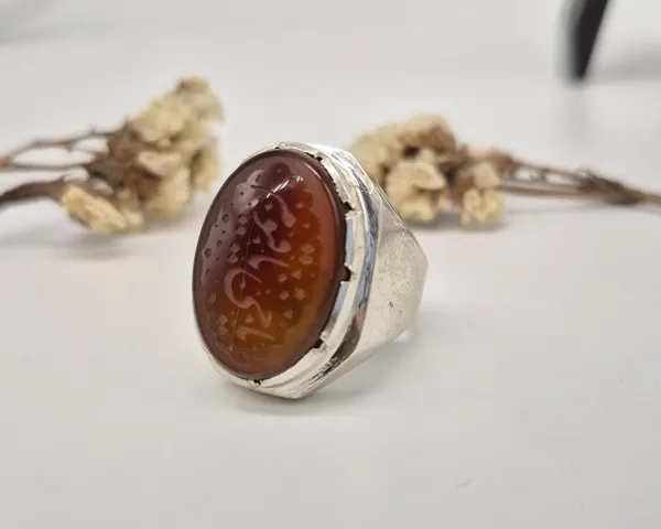 Maroon_Agate_German_Silver_Arabic_Calligraphy_Engraved_Ring_For_Men