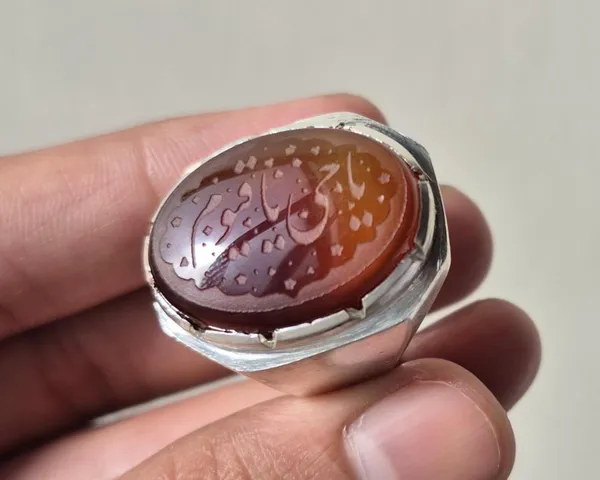 Maroon_Agate_German_Silver_Arabic_Calligraphy_Engraved_Ring_For_Men