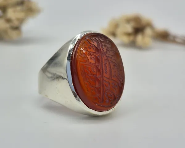 Red_Agate_Handmade_Islamic_Calligraphy_Ring_For_Men