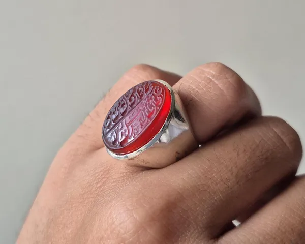 Red_Agate_Handmade_Islamic_Calligraphy_Ring_For_Men
