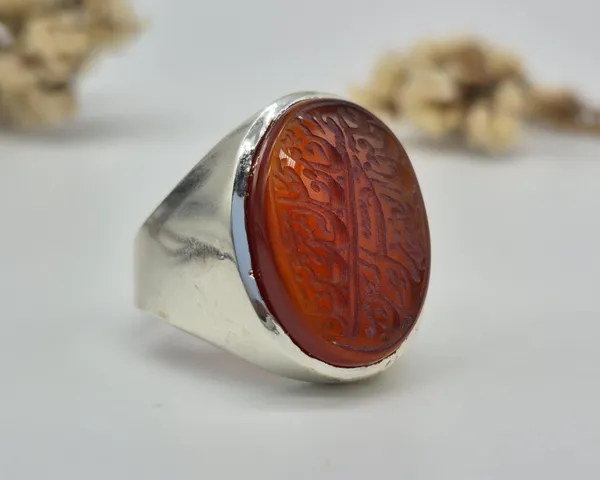 Red_Agate_Handmade_Islamic_Calligraphy_Ring_For_Men