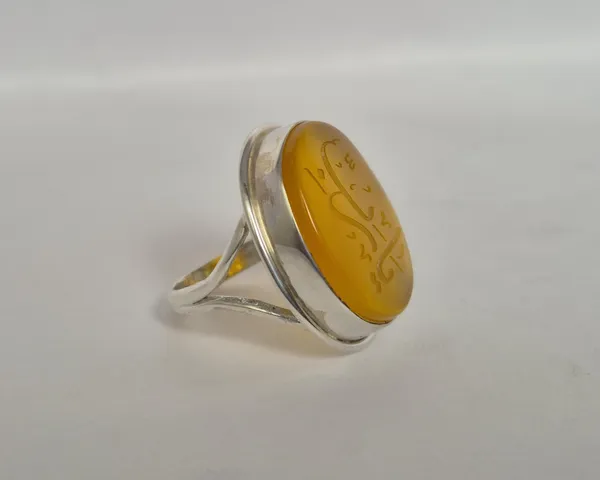 Yellow_Agate_Sterling_Silver_Ya_Rabbi_Engraved_Ring_For_Men
