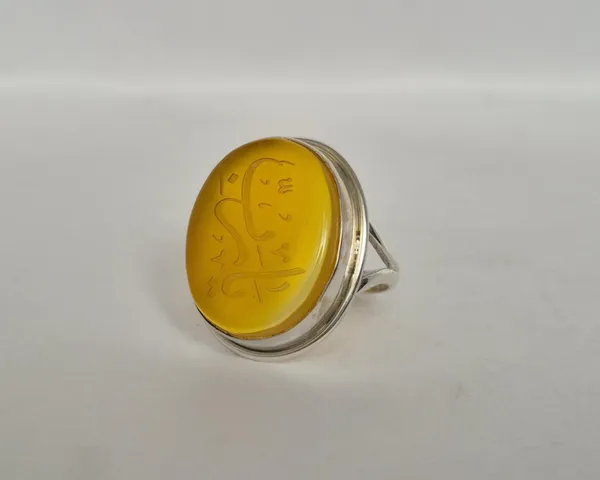 Yellow_Agate_Sterling_Silver_Ya_Rabbi_Engraved_Ring_For_Men