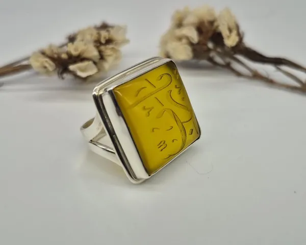 Yellow_Agate_Sterling_Silver_Ya_Rabbi_Square_Ring_For_Men