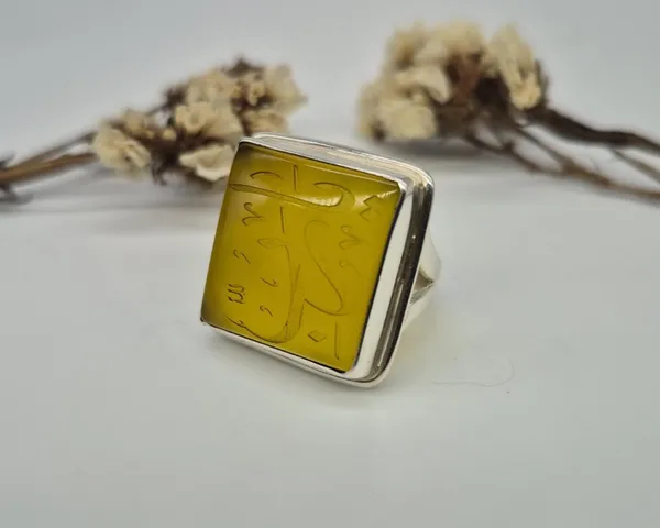 Yellow_Agate_Sterling_Silver_Ya_Rabbi_Square_Ring_For_Men