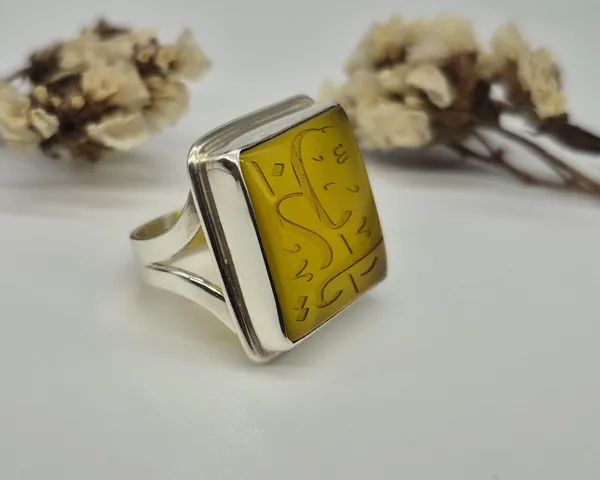 Yellow_Agate_Sterling_Silver_Ya_Rabbi_Square_Ring_For_Men
