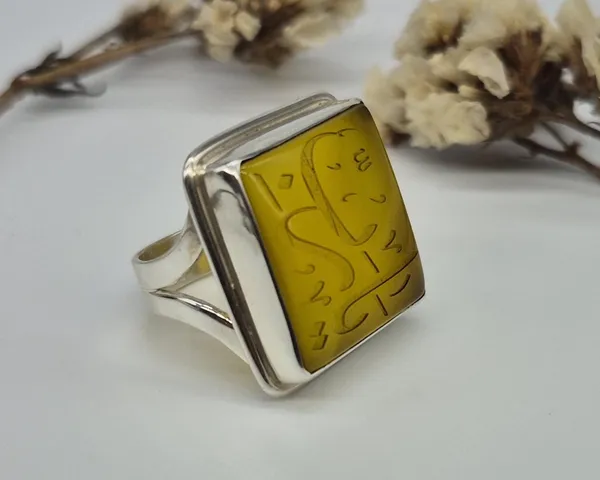 Yellow_Agate_Sterling_Silver_Ya_Rabbi_Square_Ring_For_Men