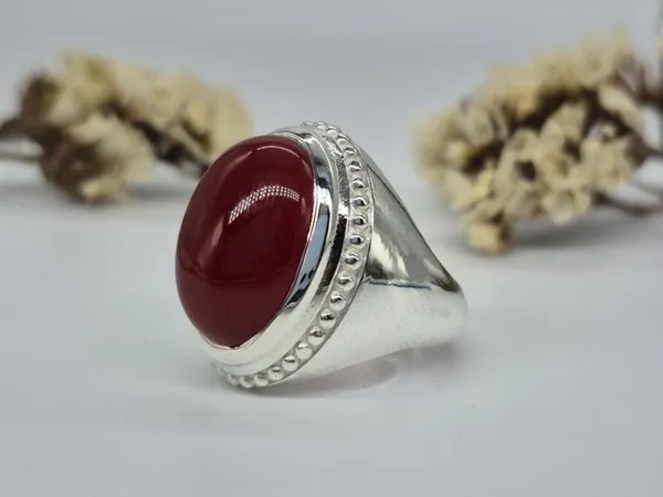 Red_Agate_Sterling_Silver_Boho_Oval_Gemstone_Ring_For_Men