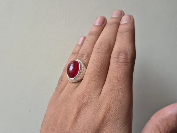 Red_Agate_Sterling_Silver_Boho_Oval_Gemstone_Ring_For_Men