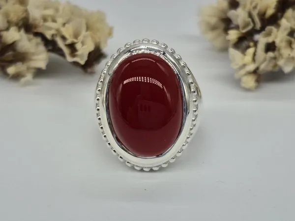 Red_Agate_Sterling_Silver_Boho_Oval_Gemstone_Ring_For_Men