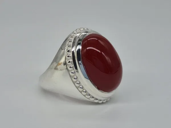 Red_Agate_Sterling_Silver_Boho_Oval_Gemstone_Ring_For_Men