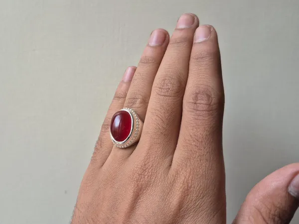Red_Agate_Sterling_Silver_Boho_Oval_Gemstone_Ring_For_Men