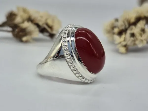 Red_Agate_Sterling_Silver_Boho_Oval_Gemstone_Ring_For_Men