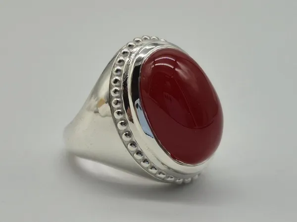 Red_Agate_Sterling_Silver_Boho_Oval_Gemstone_Ring_For_Men