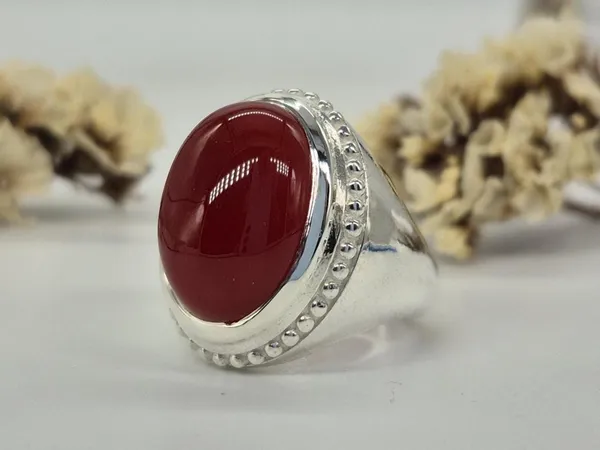 Red_Agate_Sterling_Silver_Boho_Oval_Gemstone_Ring_For_Men
