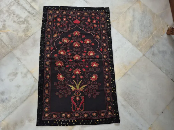 Cotton_Mughal_Red_Floral_Tree_Of_Life_Embroidery_Wall_Hanging