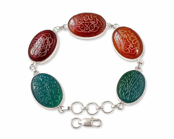 Multicolour_Agate_Silver-Plated_Islamic_Calligraphy_Bracelet_For_Unisex