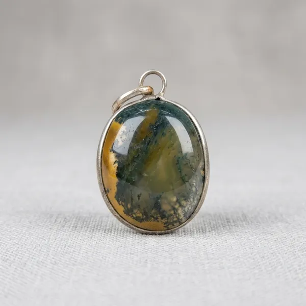 Green_Moss_Agate_German_Silver_Oval_Pendant_For_Men